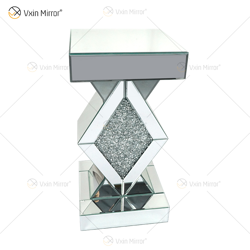 Barato Nuevo diseño Vxin WXF-115-1 Decoración para el hogar Mesa auxiliar de diamantes triturados Mesa auxiliar de muebles de espejo de plata