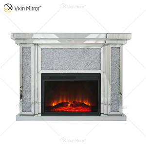 Gran oferta, WXWF-1108, espejo de cristal de diamante triturado plateado, repisa para chimenea, decoración del hogar con insertos de fuego eléctrico, chimenea de espejo