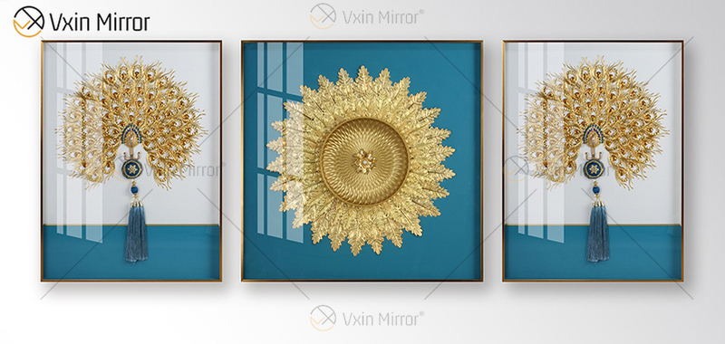 Pintura de árboles simples Vxin WXPP-32 de estilo antiguo para decoración del hogar, espejo enmarcado, arte de pared, cuadro colgante de plumas para sala de estar