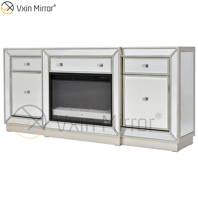 Muebles de espejo Vxin, soportes de TV para chimenea con espejo de champán y diamante triturado, soportes de armario con inserto de cristal