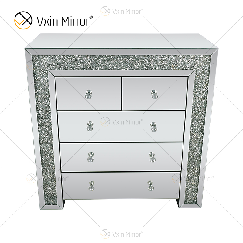 Mesita de noche con diamantes machacados en plata duplicada Vxin con 5 cajones