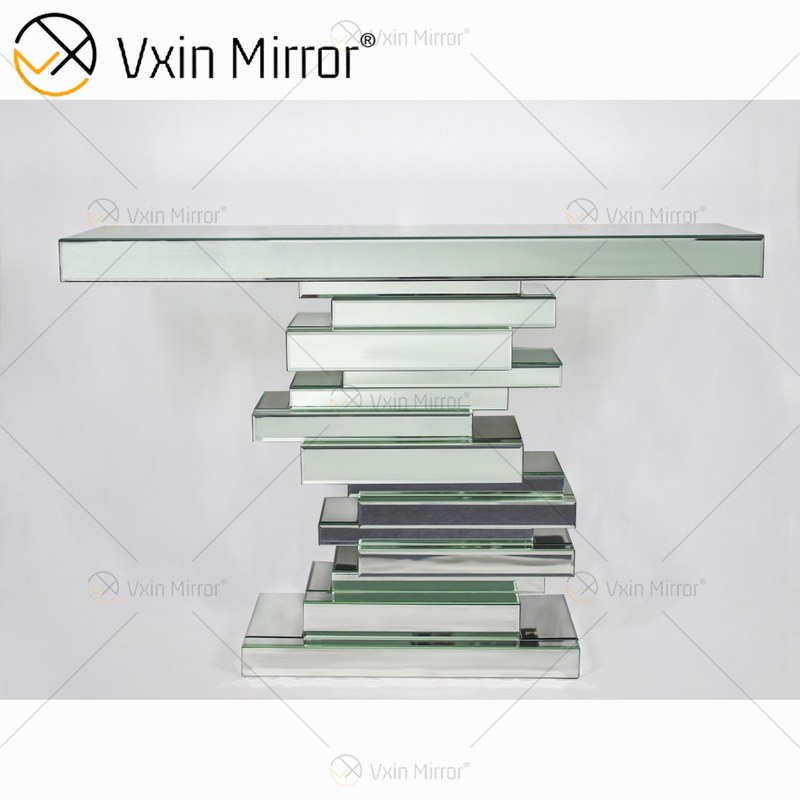 Venta al por mayor elegante WXF-011 encantadora mesa de consola de espejo plateado para muebles de lujo