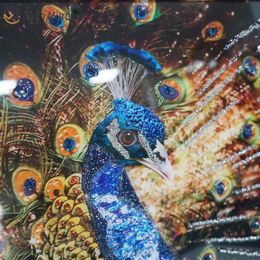 Vxin WXMA-56 pintura de porcelana de cristal resina marco cubierto de pavo real espejo decorativo arte de pared