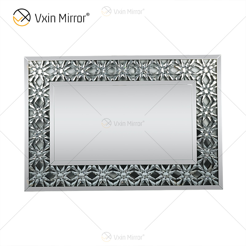 Fábrica al por mayor elegante WXM-1095 decoración moderna para el hogar espejo de pared decorativo de cristal plateado
