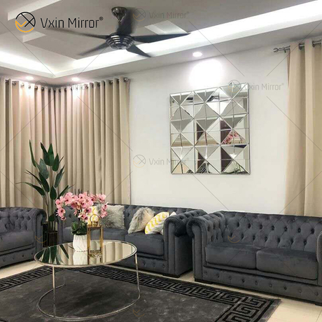 Wall Decora Silver 3D Elegant Square Silver Wall Hanging Mirror Wall Art Home Decor para muebles de sala de estar WXM-1151