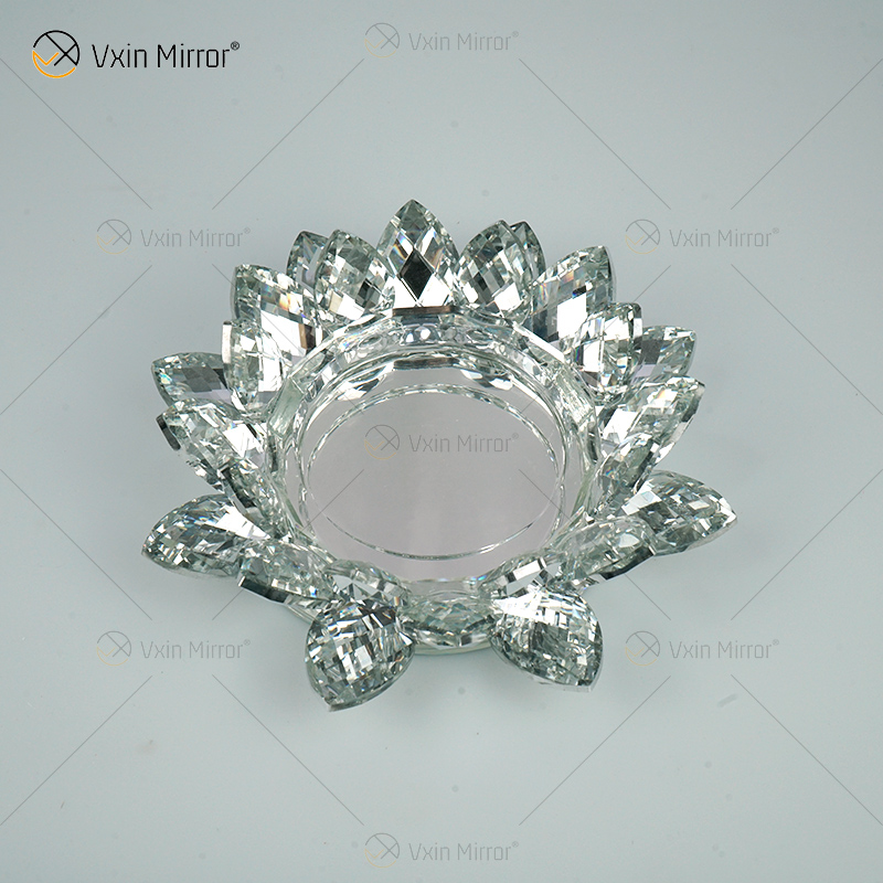 Fuente de fábrica Vxin Mirror Flower VX-07 Candelabro de plata Lotus Crystal Candle Holder