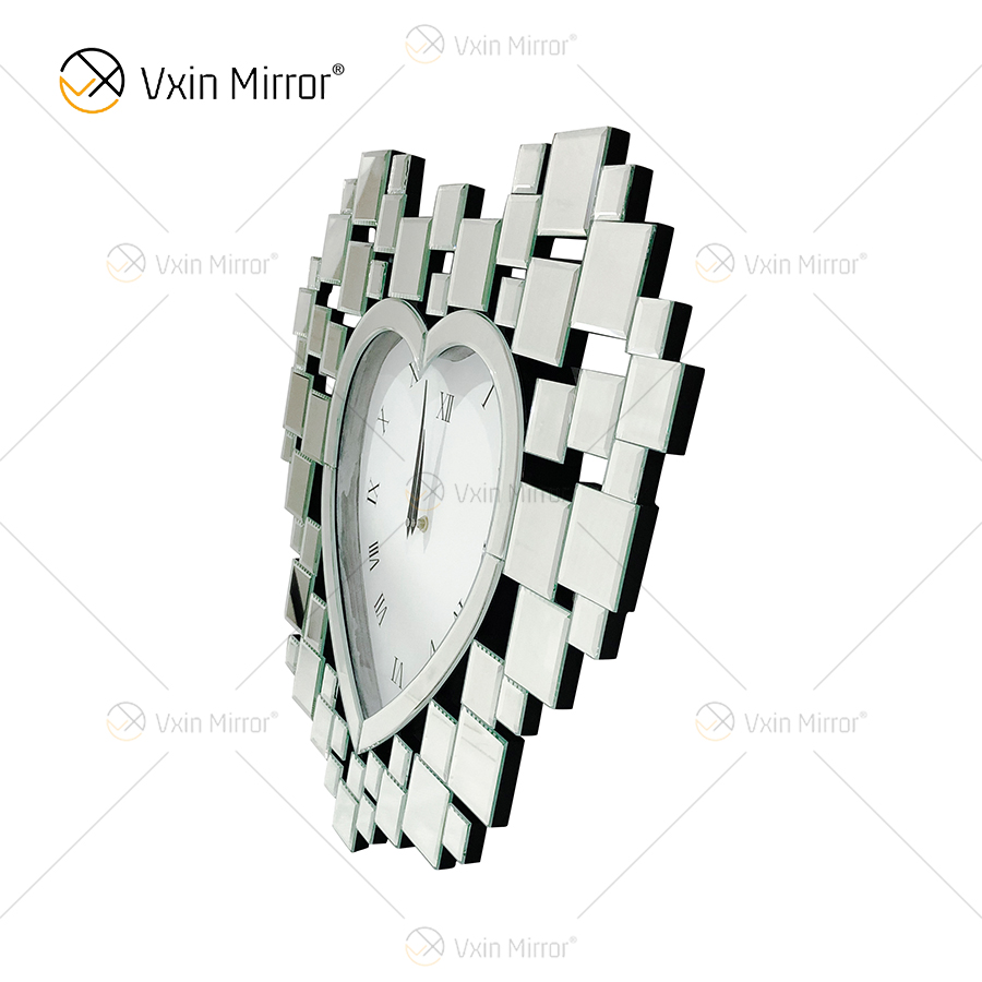 Paquete anticaída WXMC-18 Reloj con espejo en forma de corazón decorativo plateado moderno