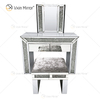 Taburete de tocador de plata de diamante triturado moderno de venta caliente 2 cajones con espejo de cuerpo entero