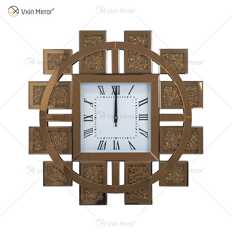 Reloj espejado WXMC-082 Diamante triturado Marrón Reloj redondo de lujo