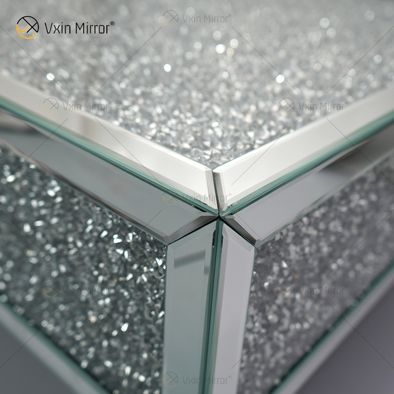 Mesa personalizada WXF-141 Mesa de centro de espejo de plata hecha en casa con diamante triturado