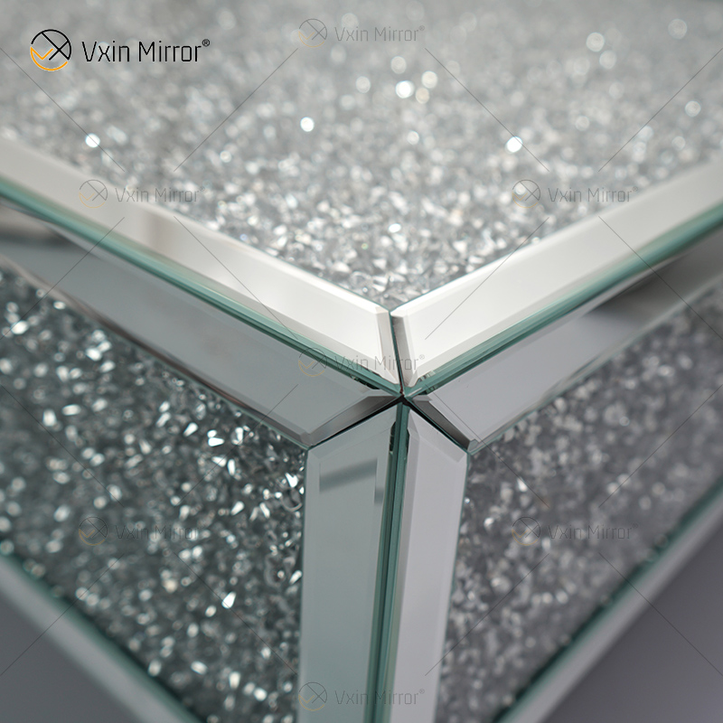 Mesa personalizada WXF-141 Mesa de centro de espejo de plata hecha en casa con diamante triturado