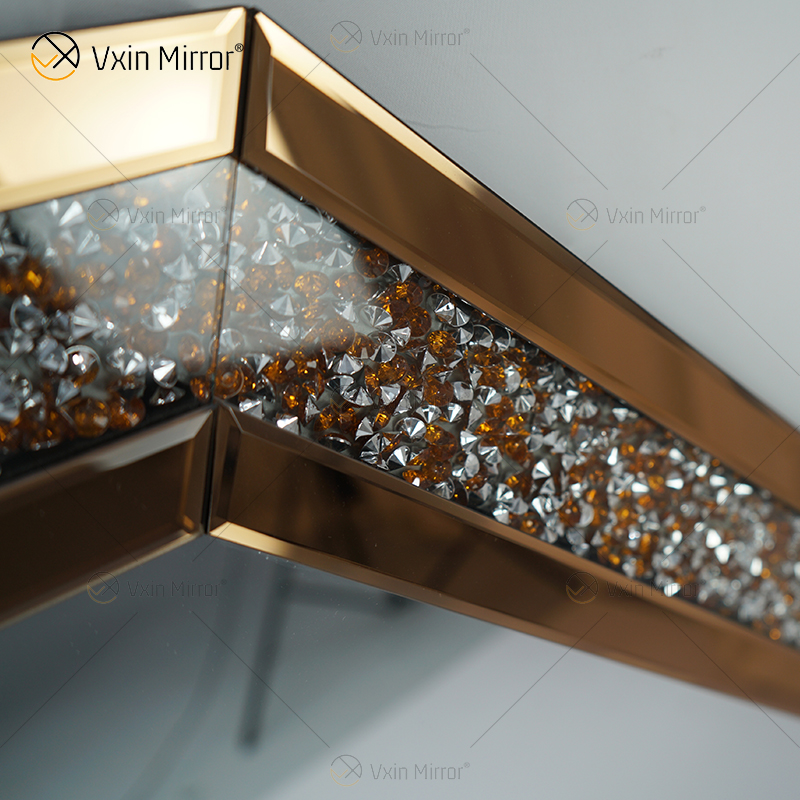 Espejo plateado octogonal de diamante aplastado de cristal para decoración de pared marco colgante de pared menos espejo decoración de diamantes WXM-1780