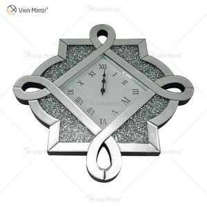 Paquete de prueba Nuevo diseño WXC-083 Reloj de pared con espejo 3D de diamante triturado plateado moderno