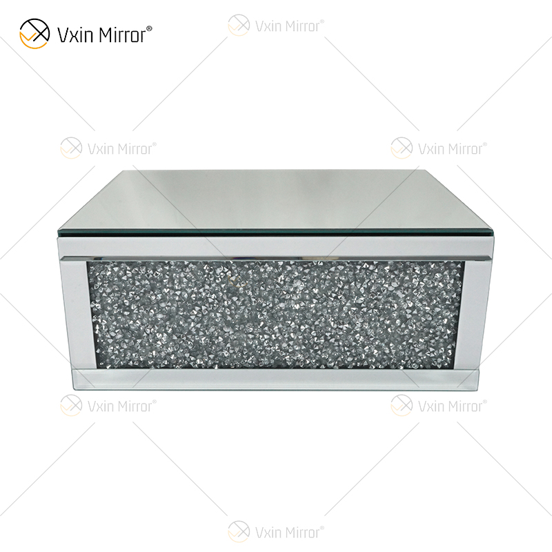Vxin Factory Supply WXF-153 Decoración de pared plateada Estante de pared rectangular con espejo de diamante triturado plateado