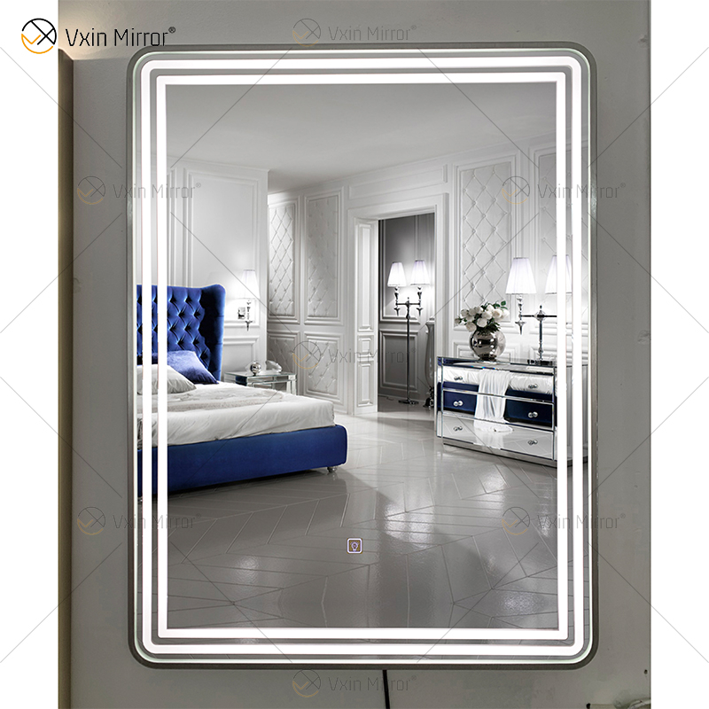 WXDL-121 LED Luz de 3 colores Fuente de alimentación a prueba de agua Marco plateado Espejo de protección ambiental sin cobre