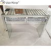 Mesa consola con espejo VXin WXWF-710 Mesa auxiliar plateada con bisel de diamante triturado de dos cajones