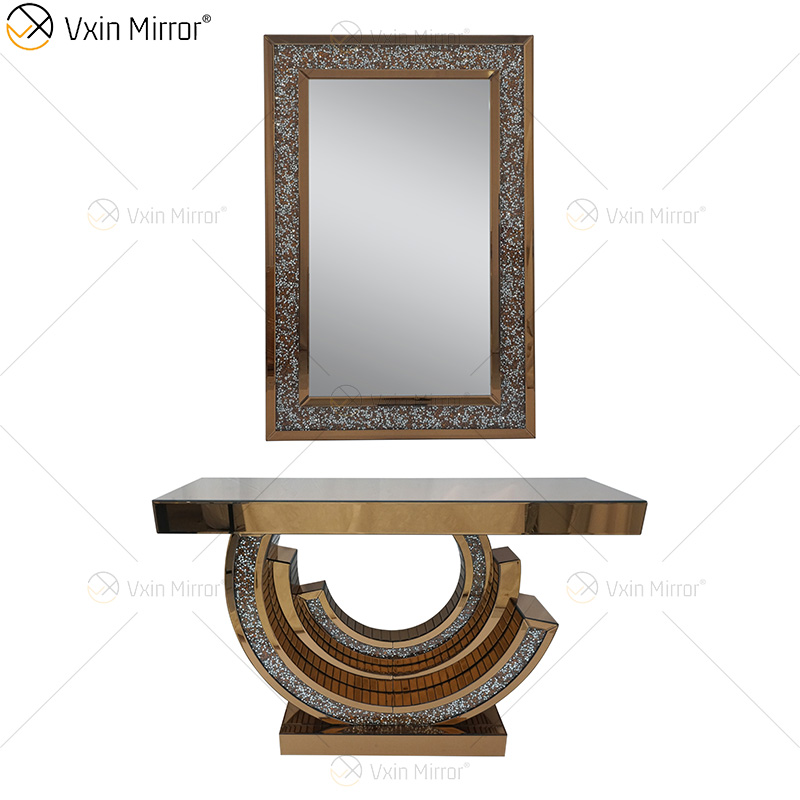 Mesa de consola con espejo 3C de diamante triturado brillante Original de fábrica con muebles de sala de estar con espejo
