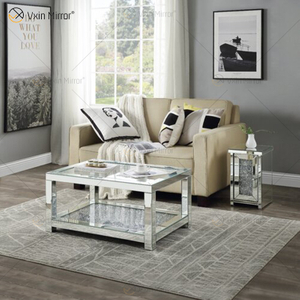 Mesa de centro con espejo de diamante triturado brillante Vxin cubierta de plata con diamantes para sala de estar