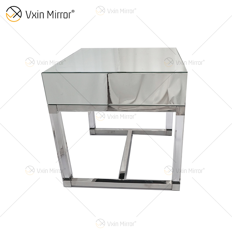 Vanity Modern WXF-139-2 Muebles de vidrio acrílico plateado Mesita de noche con cajones Mesita de noche con espejo para dormitorio