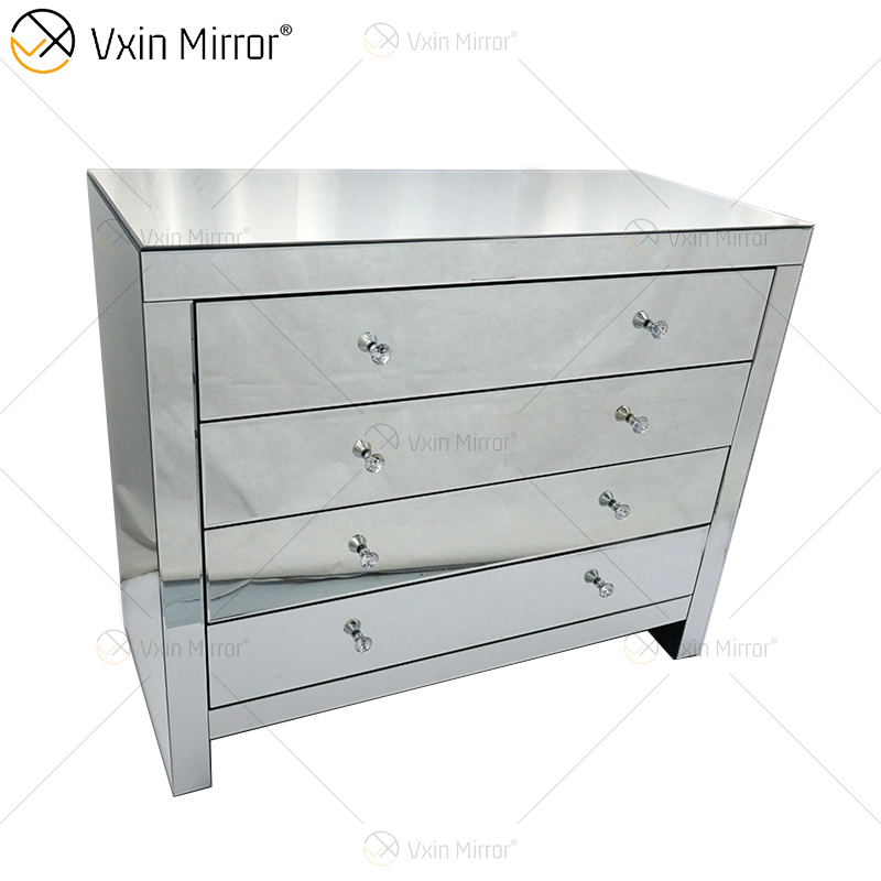 Glass Decor WXF-243 Armario moderno plateado con espejo y cajones múltiples