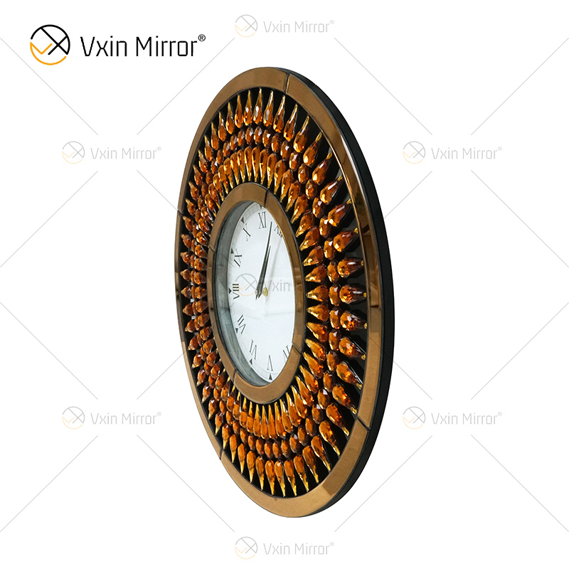 Venta caliente Plata WXC-071 Cristal Dorado Marrón Reloj de pared con espejo moderno