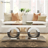 Vxin 3D Sparkling Simple Modern Glass Coffee Table Geometry Mirrored Coffee Table Silver Covered para sala de estar