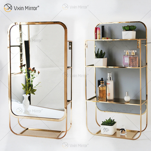 Suministro de fábrica Vxin, decoración de pared plateada, estante de almacenamiento de Metal plateado, estante de pared rectangular con espejo
