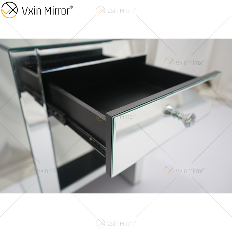 Vanity Modern WXF-242 Muebles de plata Mesita de noche de cristal con 1 cajón Mesita de noche con espejo