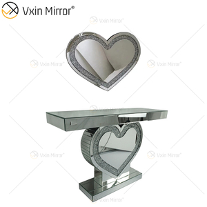 Mesa de consola de diseño de corazón de cristal plateado con suministro de fábrica de espejos Vxin con pasillo de espejo para muebles de sala de estar