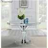 2020 Nuevo diseño WXF-160 Mesa de comedor plateada redonda de diamante triturado con tablero de vidrio templado