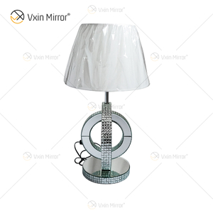 WXTL-093 de estilo rural moderno, lámpara de mesa con espejo de cristal plateado para dormitorio, lámpara de espejo con soporte de noche