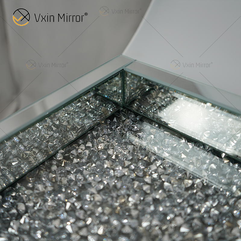 Suministro de fábrica WXMT-016 Bandeja rectangular con espejo de diamante triturado de plata con decoración moderna