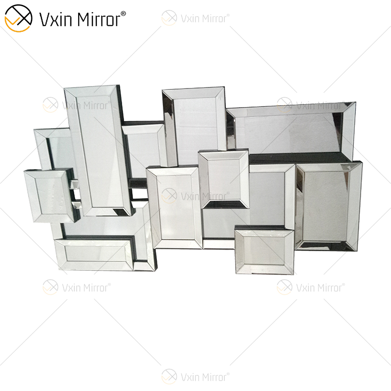 Suministro de fábrica, espejo de pared 3d, diseño de pegatina, WXM-1129, espejo de tocador de madera de pared elegante plateado