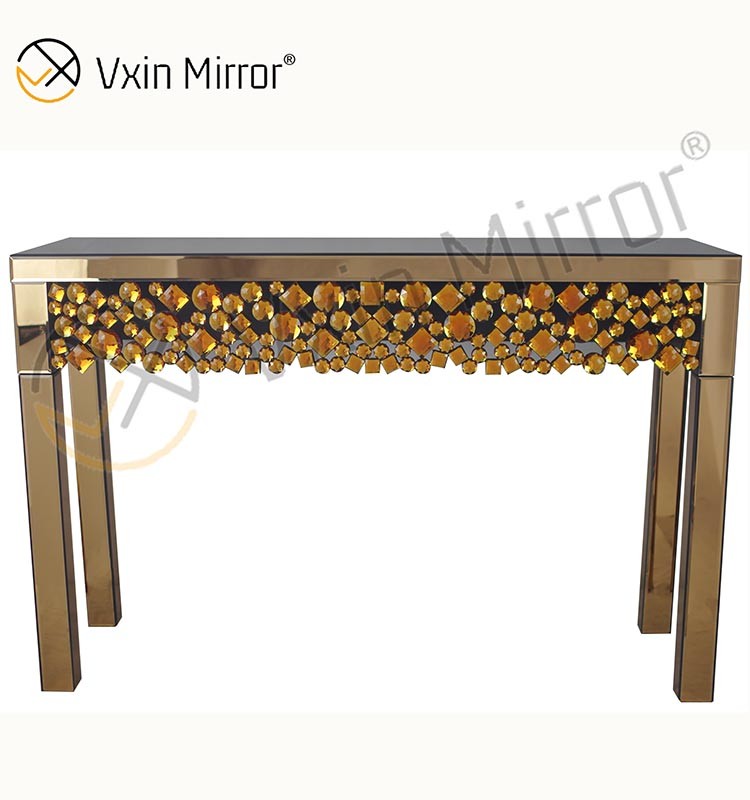 Pasillo de mesa de consola con espejo de diamante de cristal moderno plateado y marrón de alta calidad