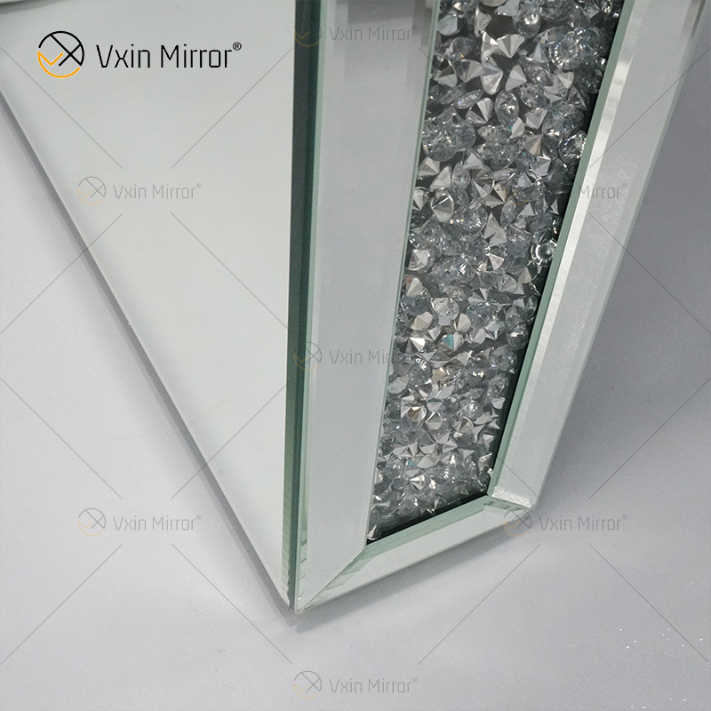 Home Decor WXF-720 Cofre de esquina con espejo y tocador de diamantes machacados con 2 cajones