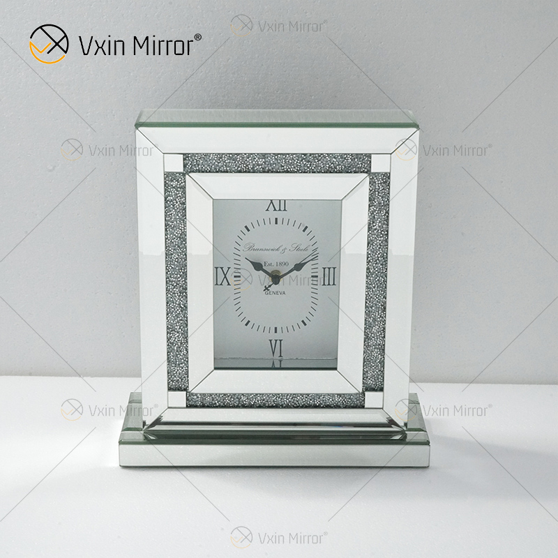 Reloj de mesa rectangular con espejo plateado cristalino WXMC-080 de nuevo diseño de fábrica
