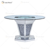 2020 Nuevo diseño WXF-100 Mesa de comedor plateada redonda de diamante triturado con tablero de vidrio templado