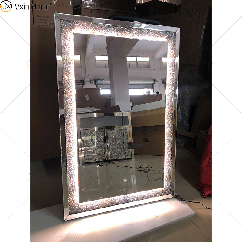 Top Design WXM-2593 LED 3 colores LED luz espejo diamante elegante maquillaje espejo sala de estar espejo