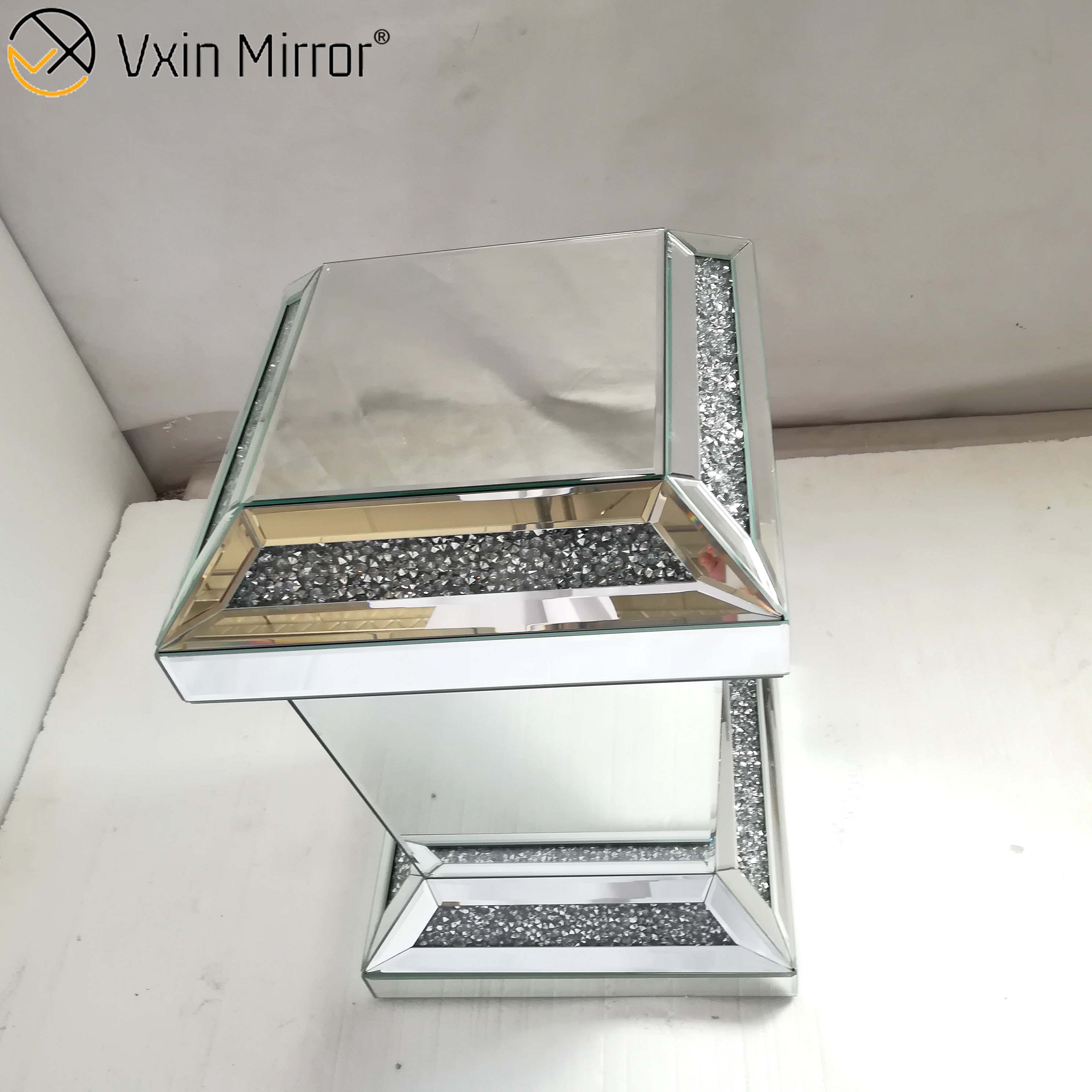 Vxin Mirror WXF-725 Mesa auxiliar con espejo de diamante rectangular moderno Mesa auxiliar con espejo 3d para sala de estar