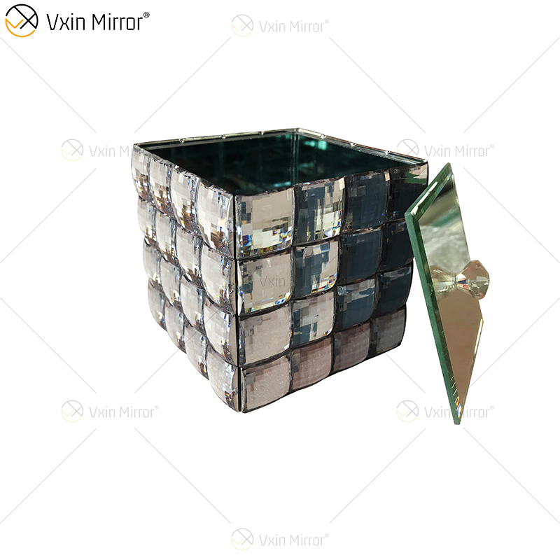 WXJB-31 VXin Home Decor Crystal Silver Glass Modern Mirrored Jewelry Box