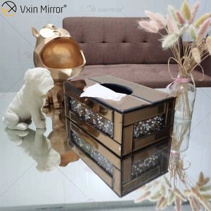 Vxin Mirror WXB-001 Caja de pañuelos con espejo de diamante triturado de vidrio de lujo marrón
