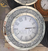 Reloj de pared de espejo de diamante triturado de plata moderno elegante de lujo