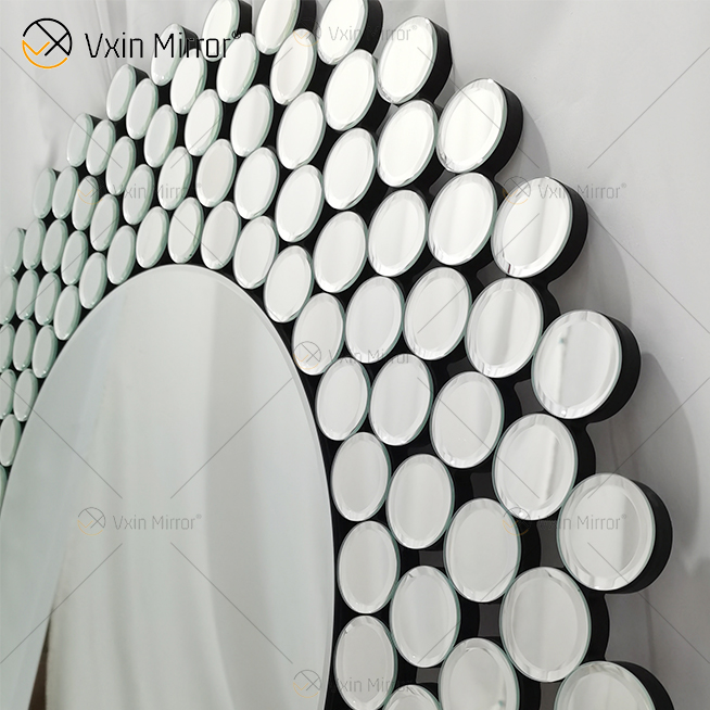 Espejo de cristal de pared decorativo de tamaño completo con forma geométrica WXM-2239 de plata redonda moderna y sencilla