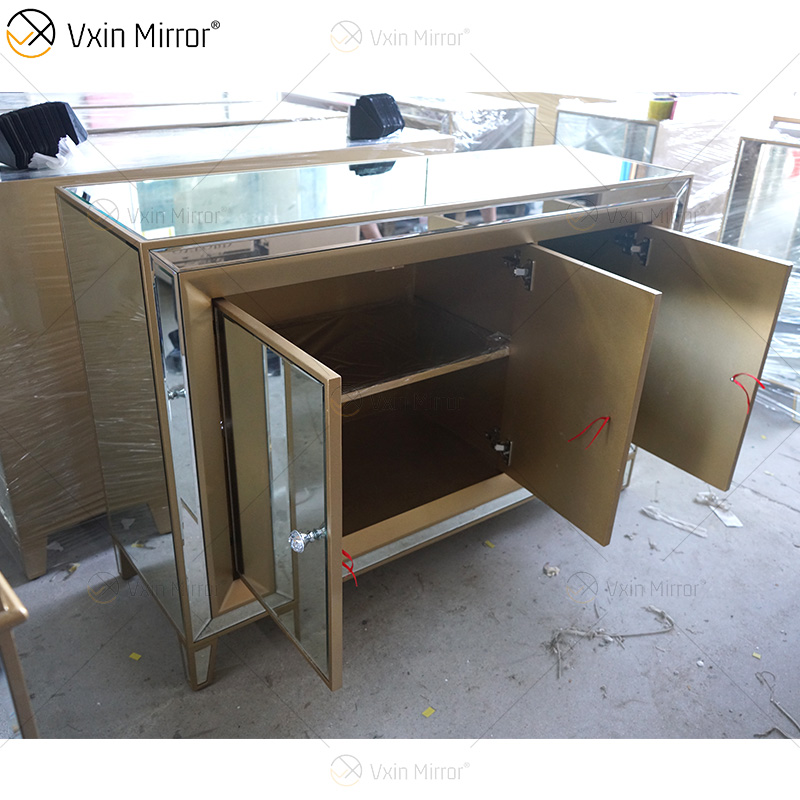 Aparador de diseño dorado Champage WXF-268 Gabinete de armario con espejo de lujo con cajones Muti