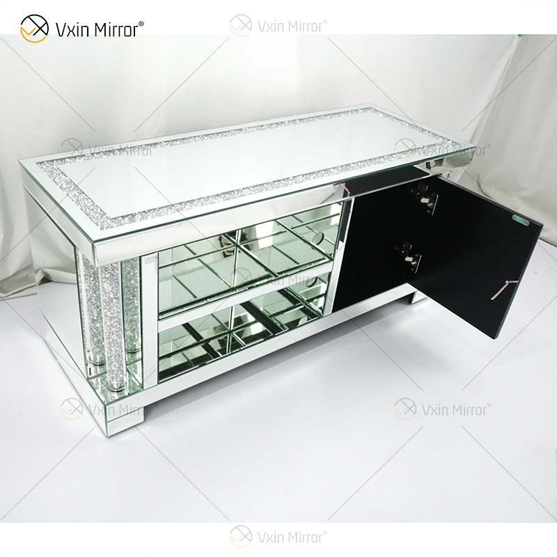 Muebles espejados Sala de estar Moderno europeo WXF-162 Soportes de TV de vidrio de último diseño con diamante