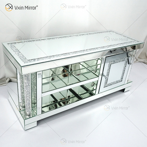 Muebles espejados Sala de estar Moderno europeo WXF-162 Soportes de TV de vidrio de último diseño con diamante