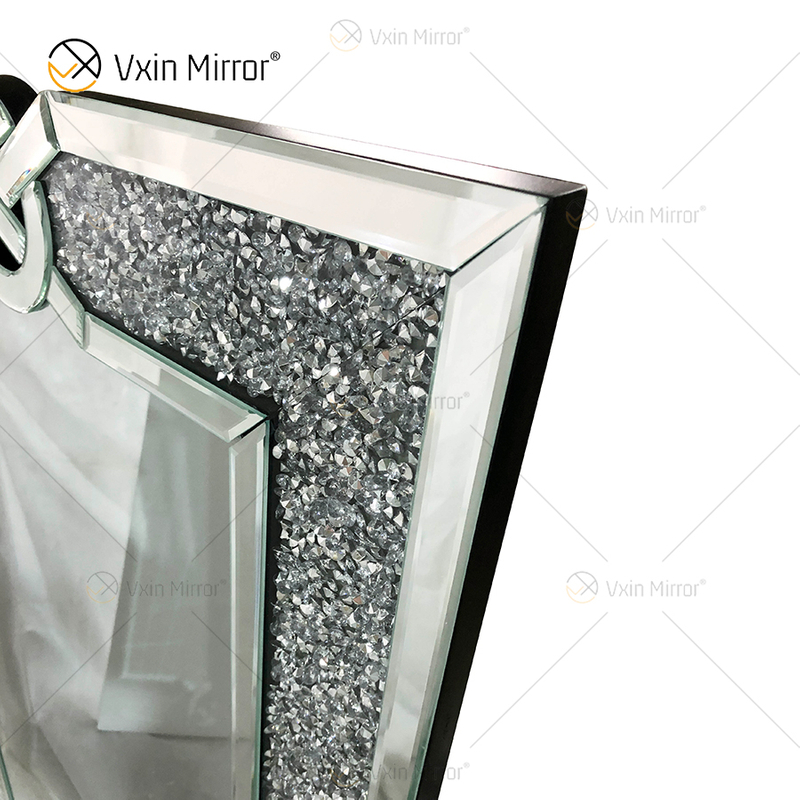 Rectángulo VXin WXM-1760 Decoración de pared Plata Diamante triturado Espejo para colgar en la pared
