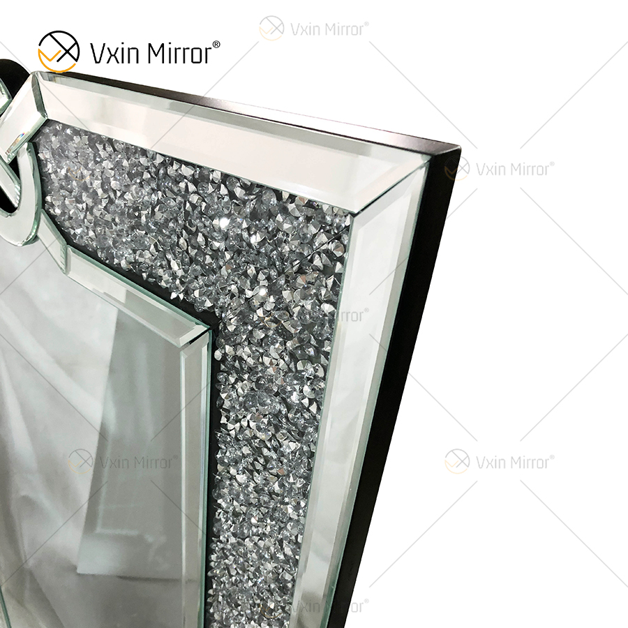 Rectángulo VXin WXM-1760 Decoración de pared Plata Diamante triturado Espejo para colgar en la pared