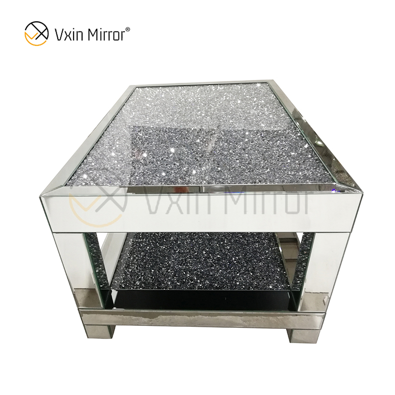 Mesa auxiliar personalizada WXF-117-1 Mesa de centro de plata hecha en casa con diamante triturado