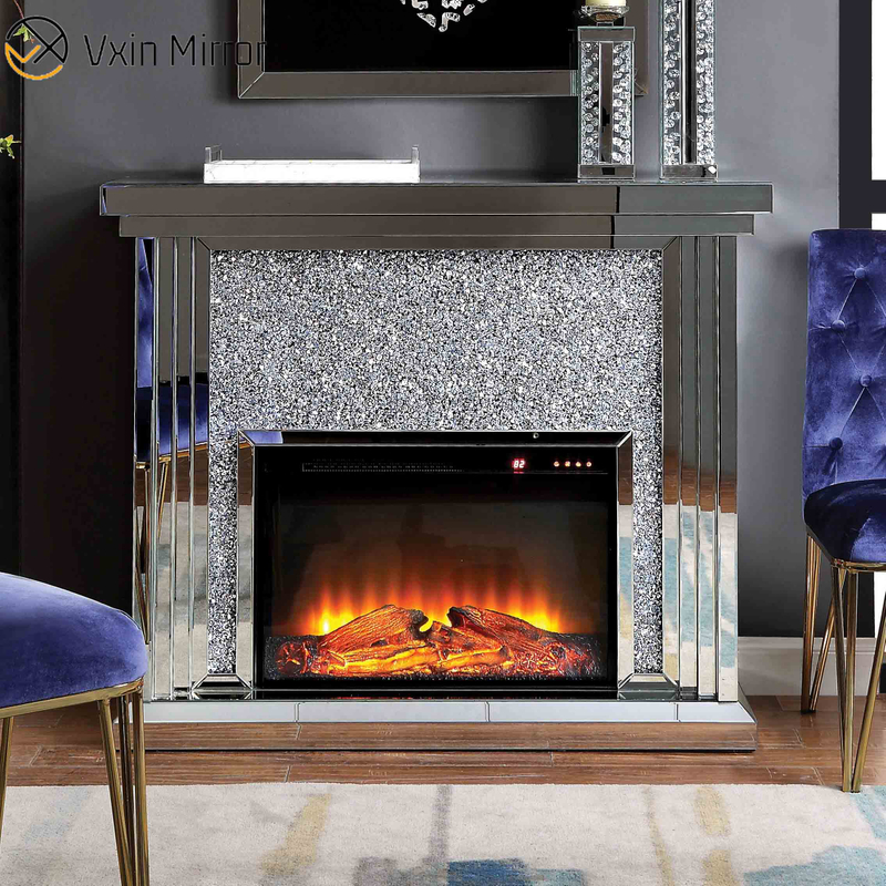 Home Decor WXWF-1104 Chimenea moderna con espejo de diamante triturado